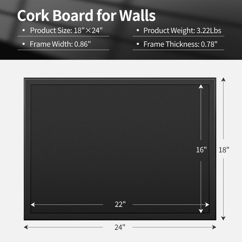 ORIENTOOLS Cork Boards for Walls, 18" x 24" Cork Board for Office, Bulletin Board with Frame, Hanging Pin Board, Wooden Frame Vision Board Cork Notice Board, Corkboard for Office, Home, School - Image 2